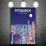Pittsburgh Pennsylvania Art Night Landscape ,City Art Print, Large Canvas, Canvas Print Wall Art Home Decor
