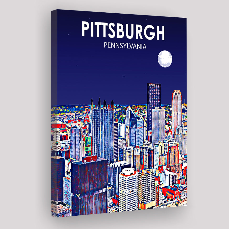 Pittsburgh Pennsylvania Art Night Landscape ,City Art Print, Large Canvas, Canvas Print Wall Art Home Decor