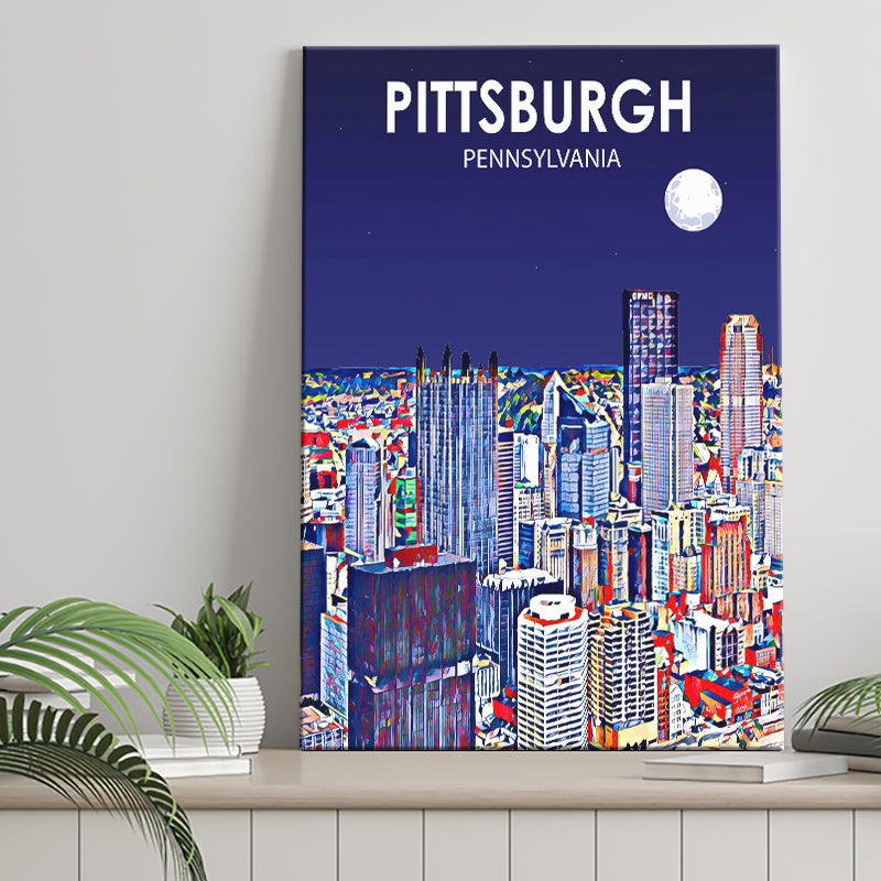 Pittsburgh Pennsylvania Art Night Landscape ,City Art Print, Large Canvas, Canvas Print Wall Art Home Decor