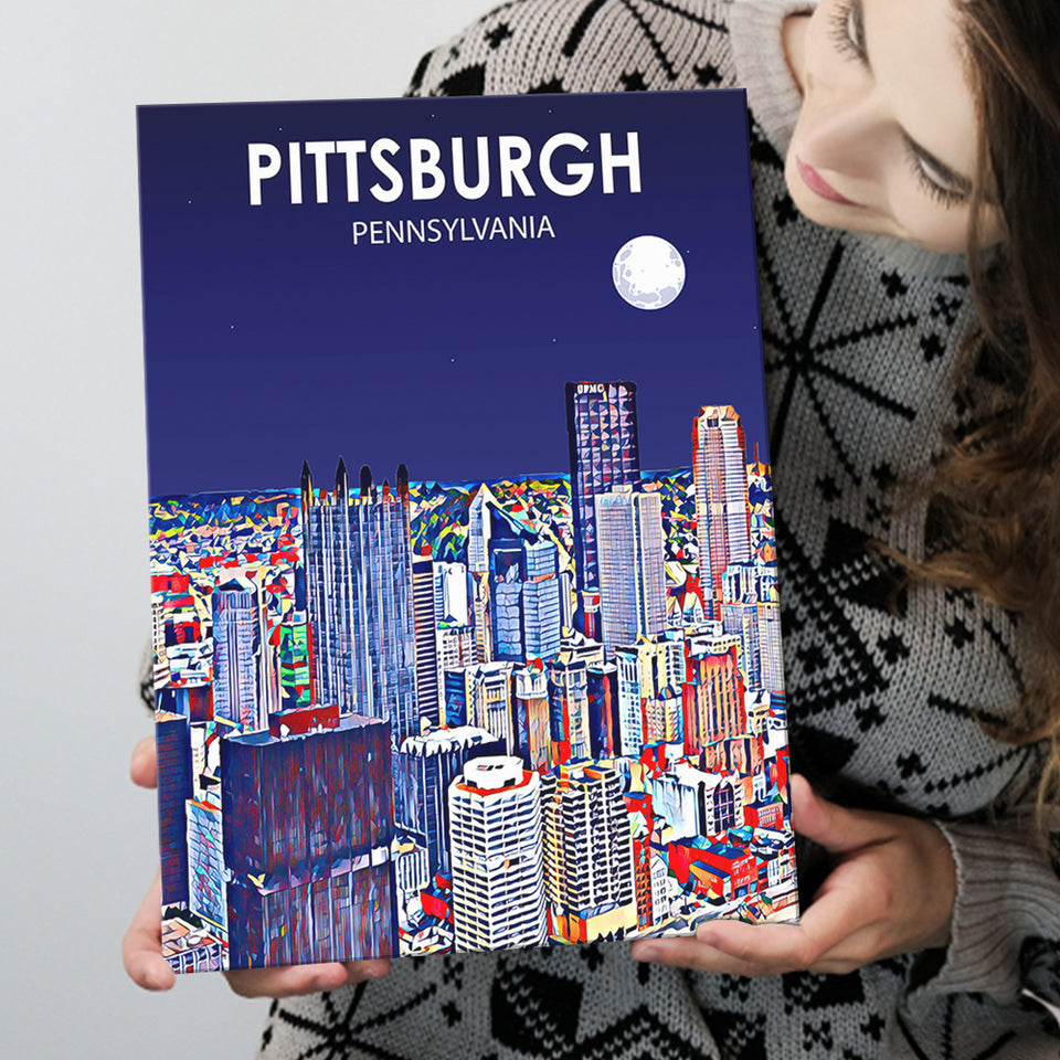 Pittsburgh Pennsylvania Art Night Landscape ,City Art Print, Large Canvas, Canvas Print Wall Art Home Decor