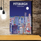 Pittsburgh Pennsylvania Art Night Landscape ,City Art Print, Large Canvas, Canvas Print Wall Art Home Decor