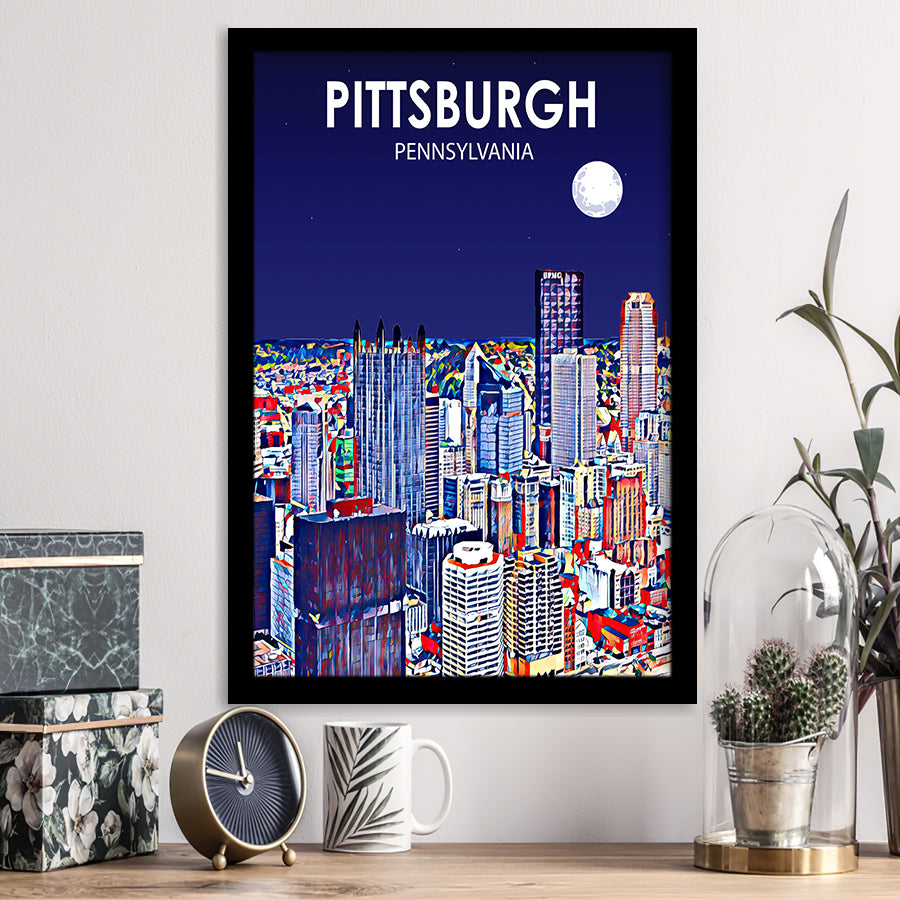Pittsburgh Pennsylvania Art Night Landscape, City Art Print, Framed Art Print Wall Art Home Decor, Framed Picture