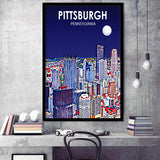 Pittsburgh Pennsylvania Art Night Landscape, City Art Print, Framed Art Print Wall Art Home Decor, Framed Picture