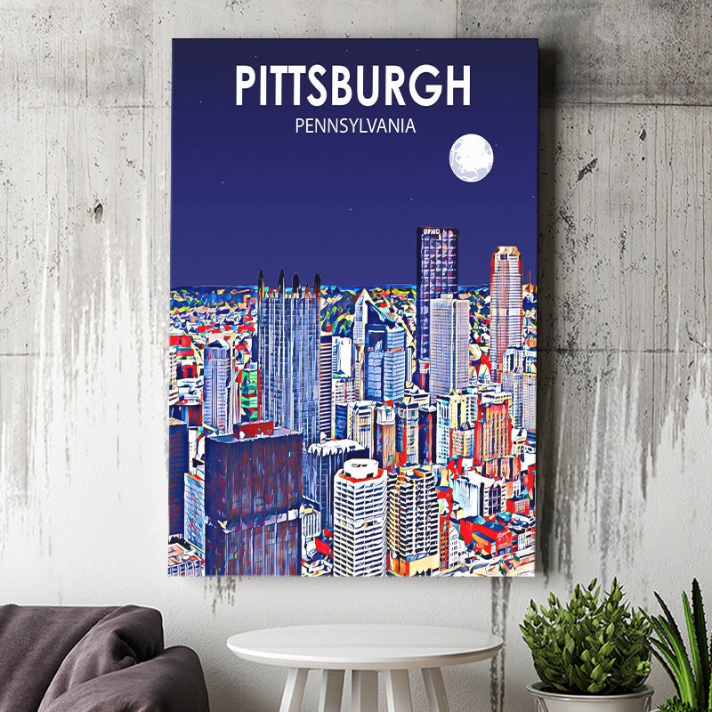Pittsburgh Pennsylvania Art Night Landscape ,City Art Print, Large Canvas, Canvas Print Wall Art Home Decor