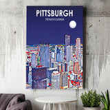 Pittsburgh Pennsylvania Art Night Landscape ,City Art Print, Large Canvas, Canvas Print Wall Art Home Decor