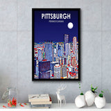 Pittsburgh Pennsylvania Art Night Landscape, Large Canvas, Framed Canvas Print Wall Art Home Decor, Floating Frame