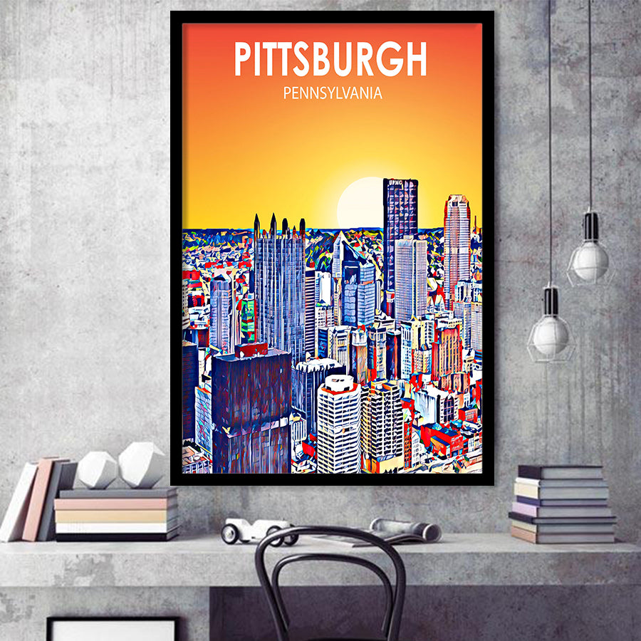 Pittsburgh Pennsylvania Art Sunset Landscape, City Art Print, Framed Art Print Wall Art Home Decor, Framed Picture