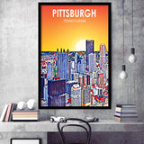 Pittsburgh Pennsylvania Art Sunset Landscape, City Art Print, Framed Art Print Wall Art Home Decor, Framed Picture