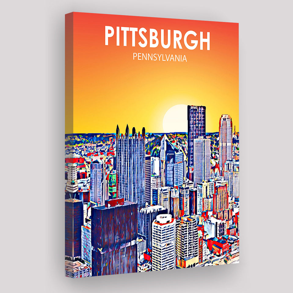 Pittsburgh Pennsylvania Art Sunset Landscape ,City Art Print, Large Canvas, Canvas Print Wall Art Home Decor