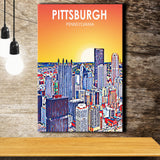 Pittsburgh Pennsylvania Art Sunset Landscape ,City Art Print, Large Canvas, Canvas Print Wall Art Home Decor