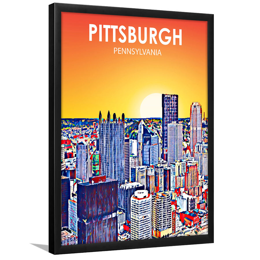 Pittsburgh Pennsylvania Art Sunset Landscape, City Art Print, Framed Art Print Wall Art Home Decor, Framed Picture