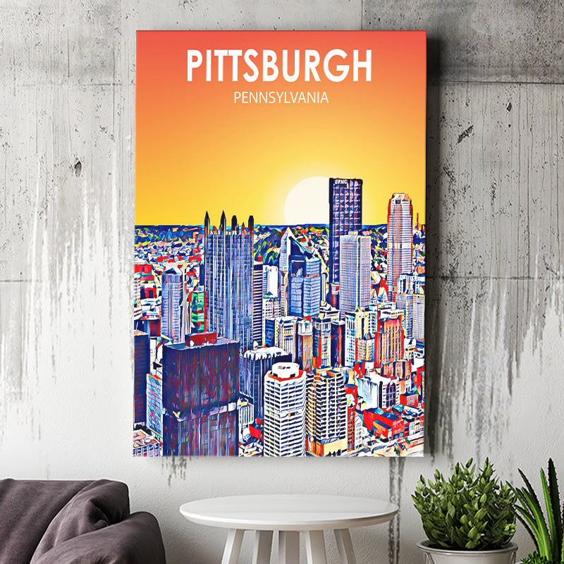 Pittsburgh Pennsylvania Art Sunset Landscape ,City Art Print, Large Canvas, Canvas Print Wall Art Home Decor