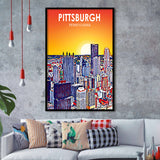 Pittsburgh Pennsylvania Art Sunset Landscape, City Art Print, Framed Art Print Wall Art Home Decor, Framed Picture