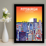 Pittsburgh Pennsylvania Art Sunset Landscape, City Art Print, Framed Art Print Wall Art Home Decor, Framed Picture
