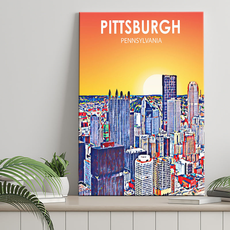 Pittsburgh Pennsylvania Art Sunset Landscape ,City Art Print, Large Canvas, Canvas Print Wall Art Home Decor