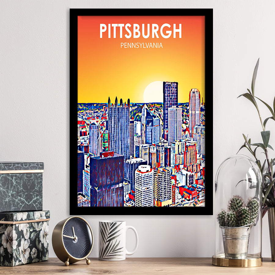 Pittsburgh Pennsylvania Art Sunset Landscape, City Art Print, Framed Art Print Wall Art Home Decor, Framed Picture