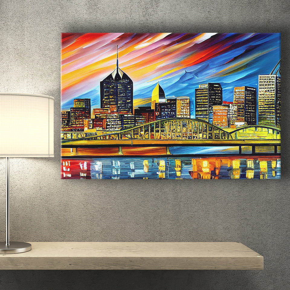 Pittsburgh Pennsylvania Skyline Pittsburgh Painting Wall Art, Sport Art Prints Fan Gift, Canvas Prints Wall Art Decor