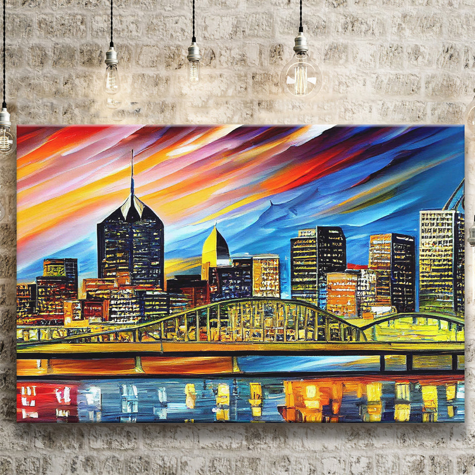 Pittsburgh Pennsylvania Skyline Pittsburgh Painting Wall Art, Sport Art Prints Fan Gift, Canvas Prints Wall Art Decor