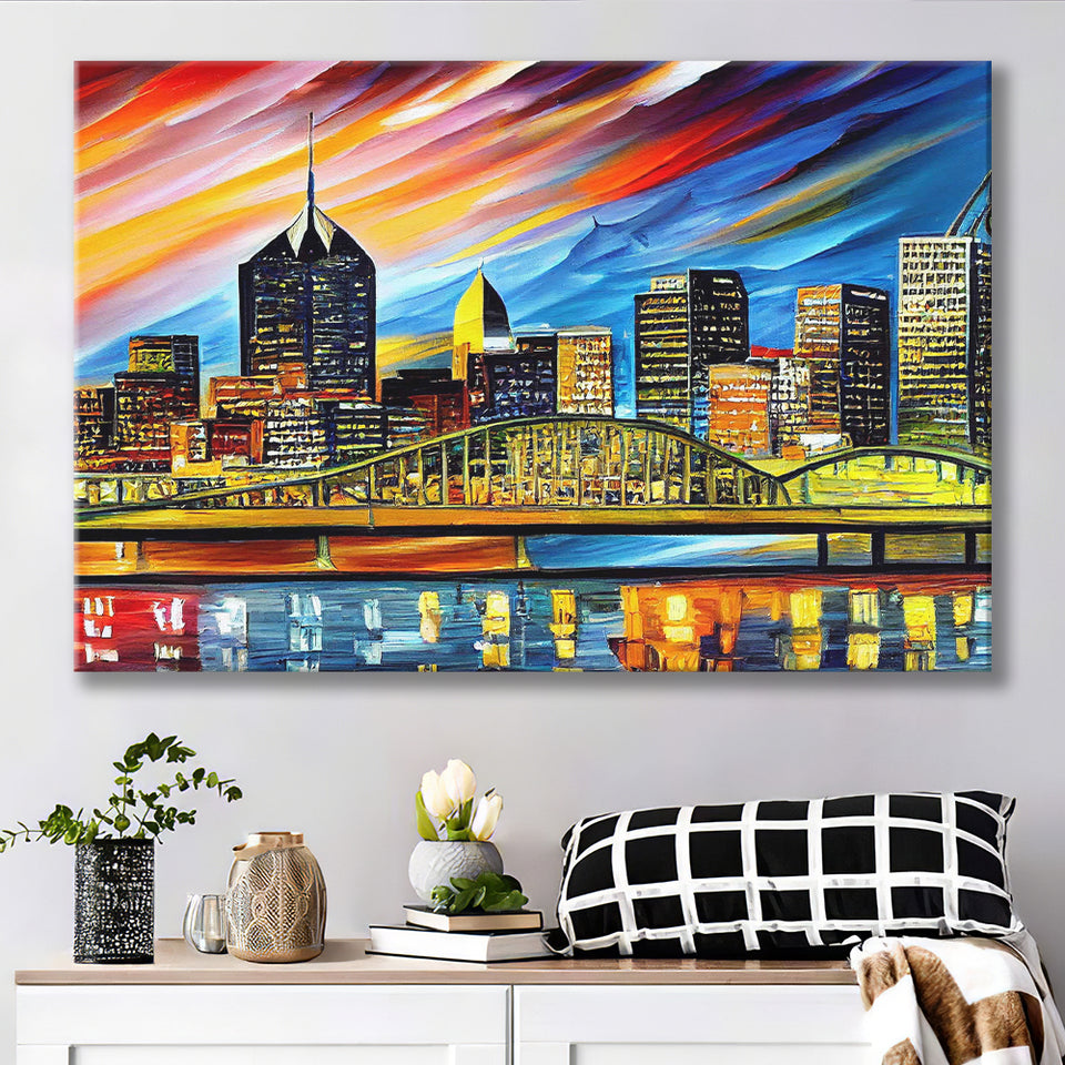 Pittsburgh Pennsylvania Skyline Pittsburgh Painting Wall Art, Sport Art Prints Fan Gift, Canvas Prints Wall Art Decor