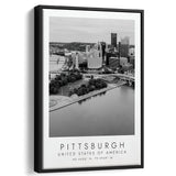 Pittsburgh Usa Black And White Art Framed Canvas Prints Wall Art Home Decor, Floating Frame