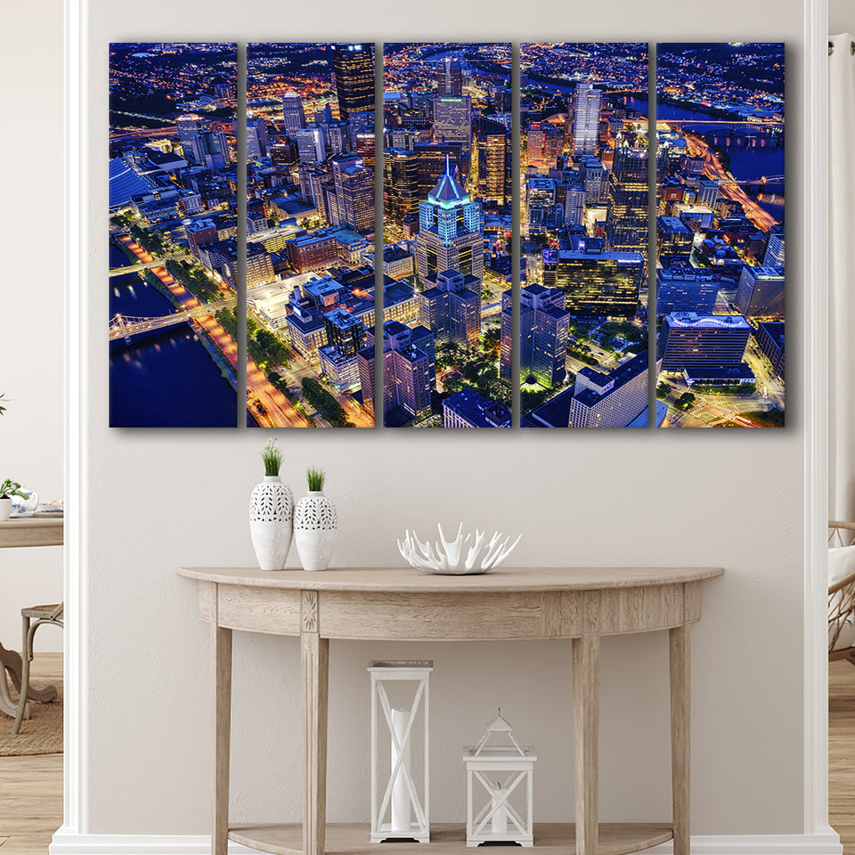 Pittsburgh, Pittsburgh Skyline100 5 Panels B,Large Canvas,Canvas Prints Wall Art Home Decor