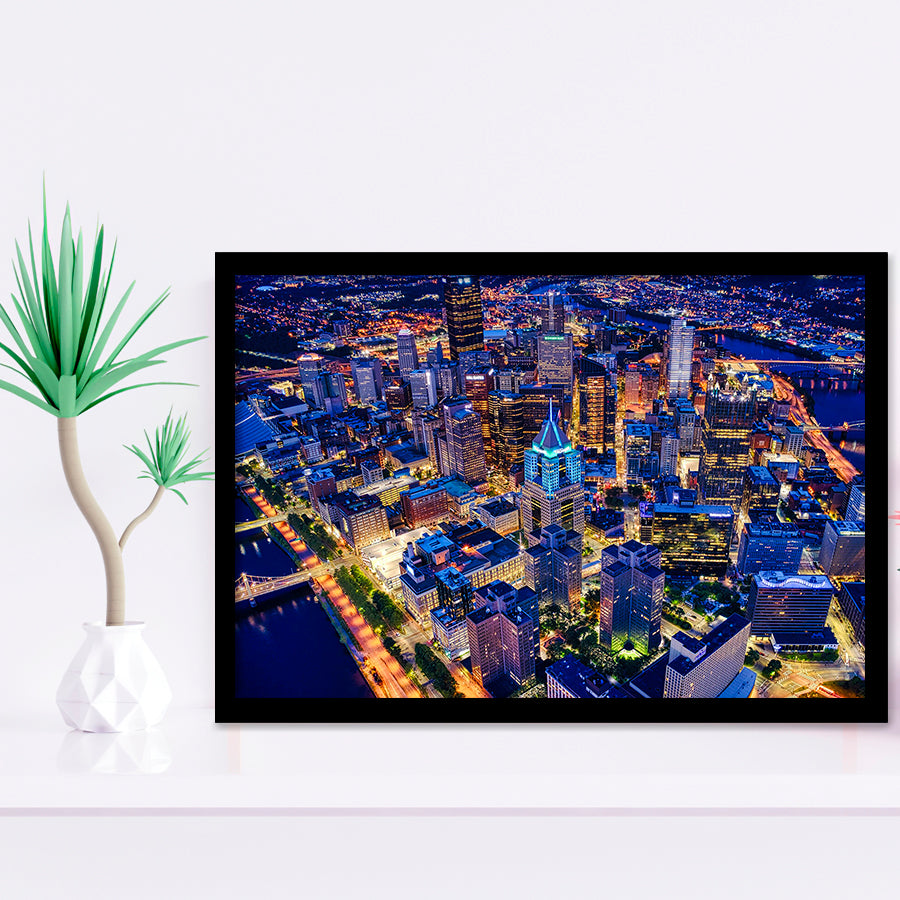 Pittsburgh, Pittsburgh Skyline100 Framed Art Prints Wall Art Decor,Black Frame, Ready to hang