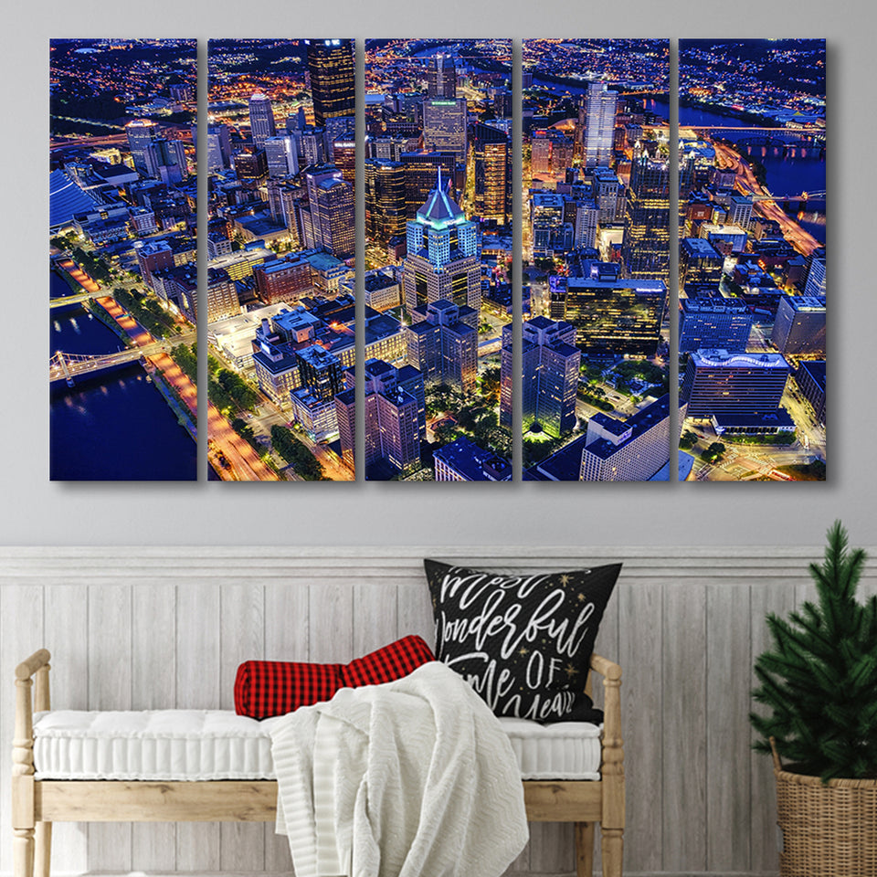 Pittsburgh, Pittsburgh Skyline100 5 Panels B,Large Canvas,Canvas Prints Wall Art Home Decor