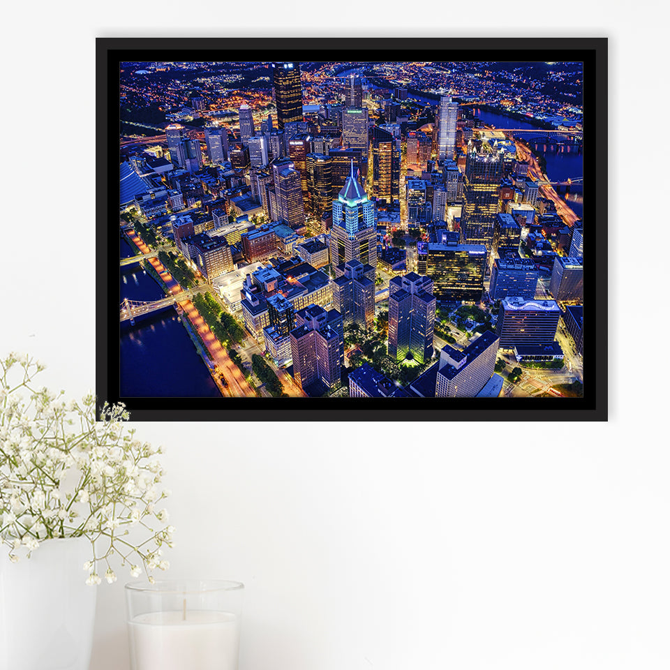 Pittsburgh, Pittsburgh Skyline100 Framed Canvas Prints Wall Art Decor, Black Floating Frame