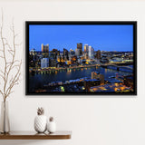 Pittsburgh, Pittsburgh Skyline Framed Canvas Prints Wall Art Decor, Black Floating Frame