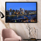 Pittsburgh, Pittsburgh Skyline Framed Canvas Prints Wall Art Decor, Black Floating Frame