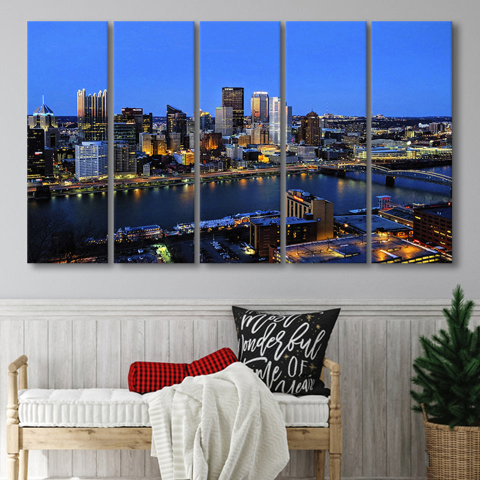 Pittsburgh, Pittsburgh Skyline 5 Panels B,Large Canvas,Canvas Prints Wall Art Home Decor
