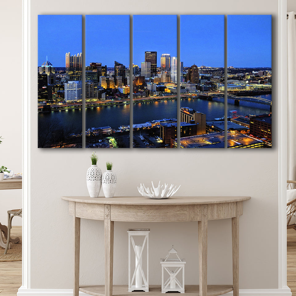 Pittsburgh, Pittsburgh Skyline 5 Panels B,Large Canvas,Canvas Prints Wall Art Home Decor