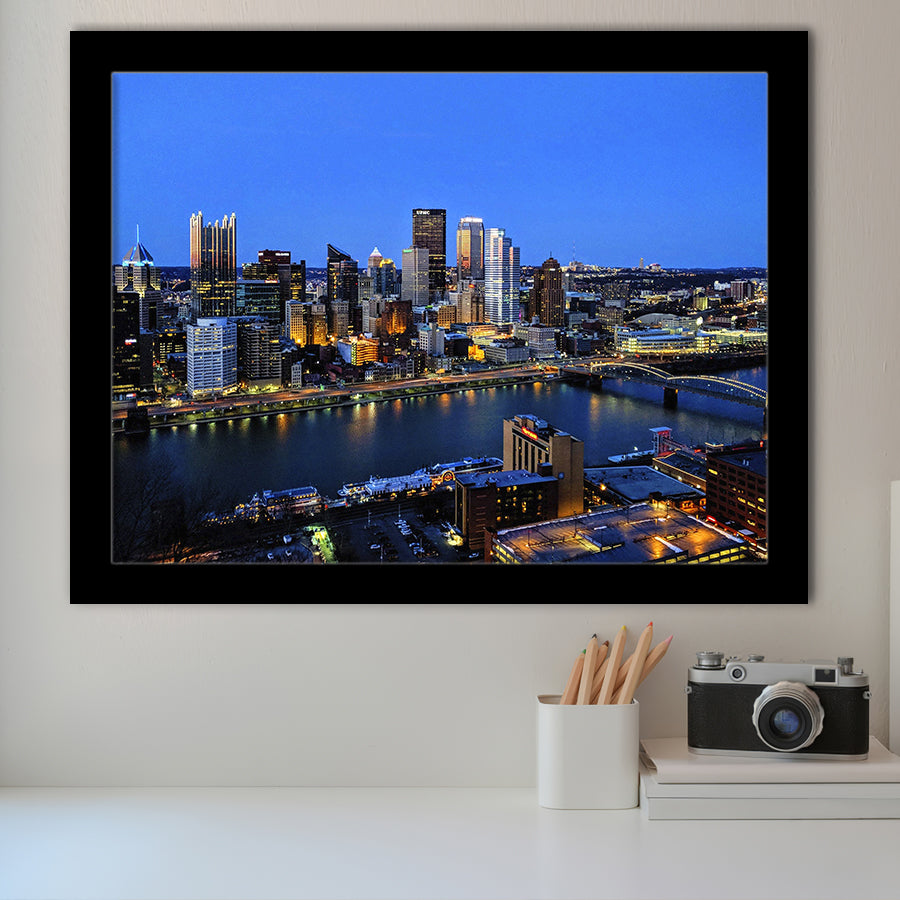 Pittsburgh, Pittsburgh Skyline Framed Art Prints Wall Art Decor,Black Frame, Ready to hang