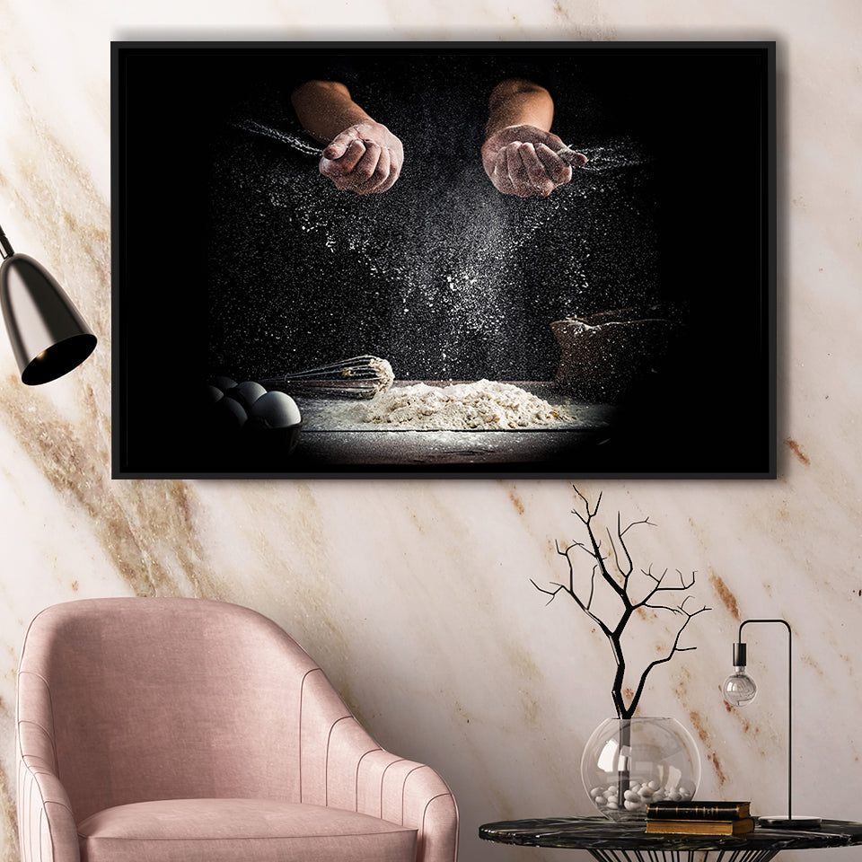 Pizza, Chef Gift Framed Canvas Prints Wall Art Decor, Black Floating Frame