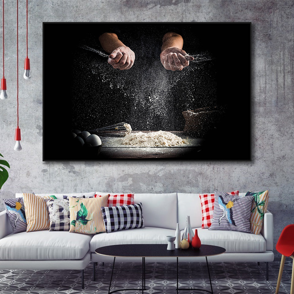 Pizza, Chef Gift Framed Canvas Prints Wall Art Decor, Black Floating Frame