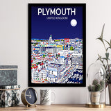 Plymouth UK Art Night Art Print, City Art Print, Framed Art Print Wall Art Home Decor, Framed Picture