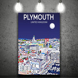 Plymouth UK Art Night Art Print ,City Art Print, Large Canvas, Canvas Print Wall Art Home Decor