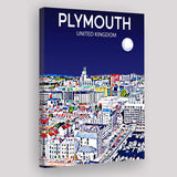 Plymouth UK Art Night Art Print ,City Art Print, Large Canvas, Canvas Print Wall Art Home Decor