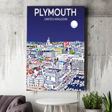 Plymouth UK Art Night Art Print ,City Art Print, Large Canvas, Canvas Print Wall Art Home Decor