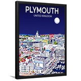 Plymouth UK Art Night Art Print, City Art Print, Framed Art Print Wall Art Home Decor, Framed Picture