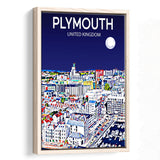 Plymouth UK Art Night Art Print, Large Canvas, Framed Canvas Print Wall Art Home Decor, Floating Frame