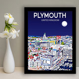 Plymouth UK Art Night Art Print, City Art Print, Framed Art Print Wall Art Home Decor, Framed Picture