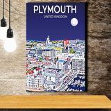 Plymouth UK Art Night Art Print ,City Art Print, Large Canvas, Canvas Print Wall Art Home Decor