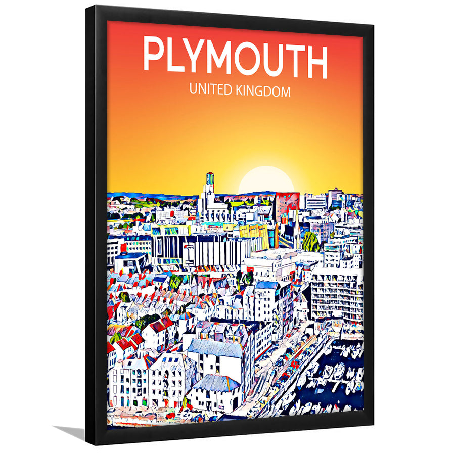Plymouth UK Art Sunset Art Print, City Art Print, Framed Art Print Wall Art Home Decor, Framed Picture