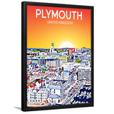 Plymouth UK Art Sunset Art Print, City Art Print, Framed Art Print Wall Art Home Decor, Framed Picture