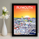 Plymouth UK Art Sunset Art Print, City Art Print, Framed Art Print Wall Art Home Decor, Framed Picture