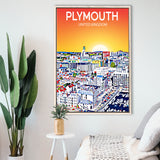 Plymouth UK Art Sunset Art Print, Large Canvas, Framed Canvas Print Wall Art Home Decor, Floating Frame