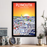 Plymouth UK Art Sunset Art Print, City Art Print, Framed Art Print Wall Art Home Decor, Framed Picture