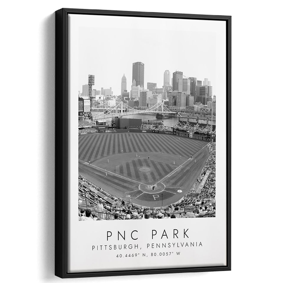 Pnc Park Pittsburgh Pirates Baseball Lovers Black And White Art Framed Canvas Prints Wall Art Home Decor, Floating Frame