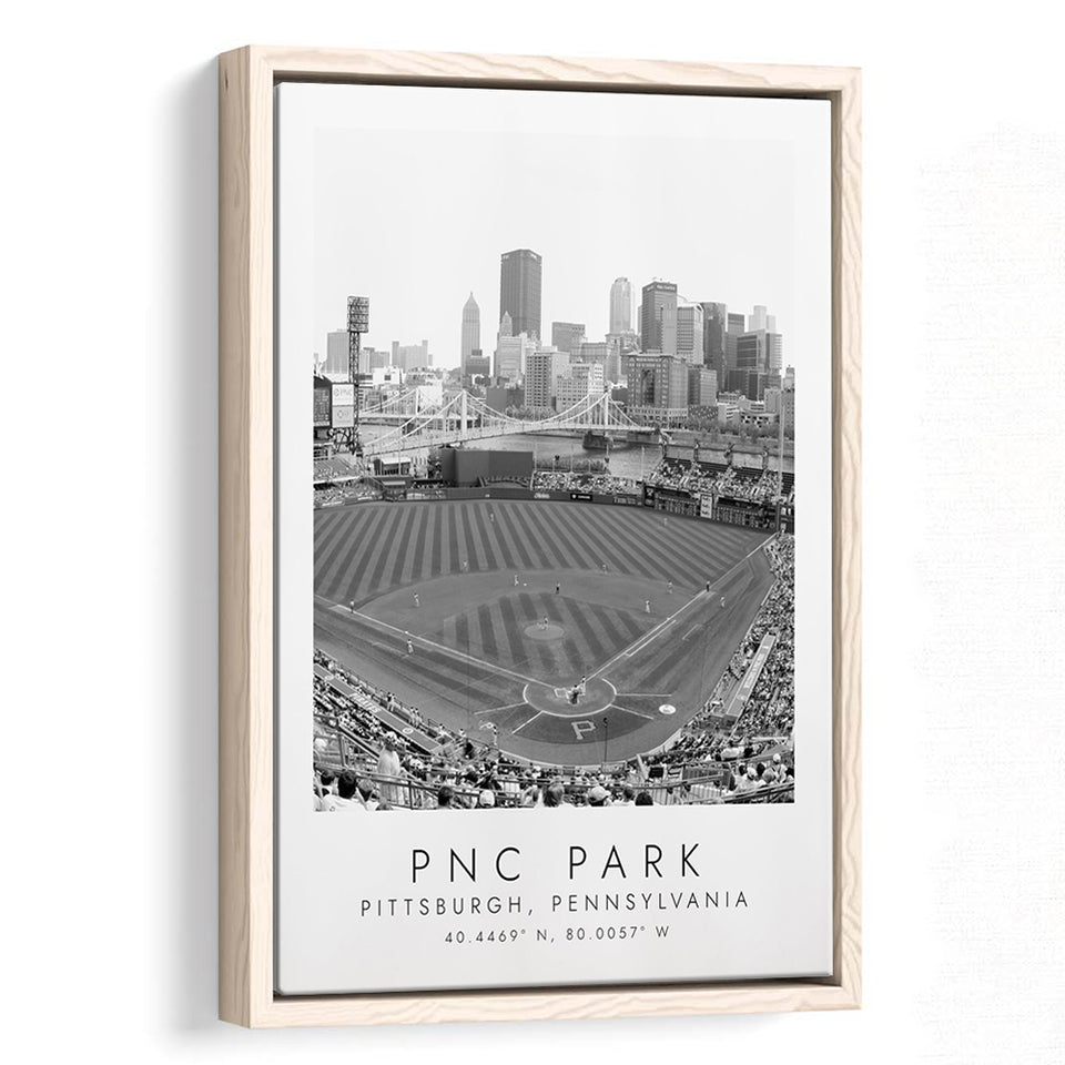 Pnc Park Pittsburgh Pirates Baseball Lovers Black And White Art Framed Canvas Prints Wall Art Home Decor, Floating Frame
